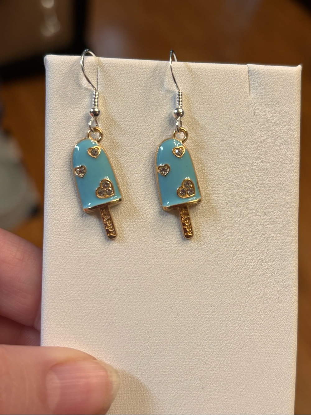 New bling Blue Enamel Popsicle Dangle Earrings w rhinestones cute summer vibes